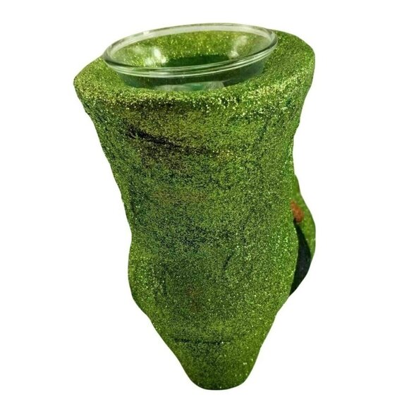 Halloween Witchs Boot Tealight Candleholder Green Black Orange Glitter Swirl New - Picture 4 of 7